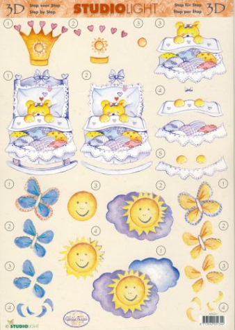 3-D Etappen-Bogen <br> Babybärchen, Sonne, Schmetterlinge <br> 1 Bogen 21x29,7cm