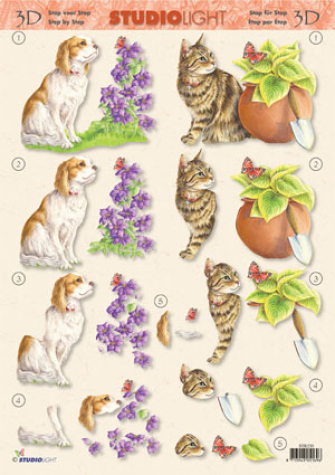 3-D Etappen-Bogen <br> Hund + Katze <br> 1 Bogen 21x29,7cm