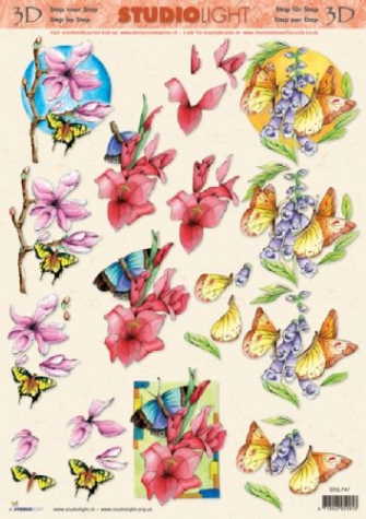 3-D Etappen-Bogen <br> Schmetterlinge + Blumen <br> 1 Bogen 21x29,7cm