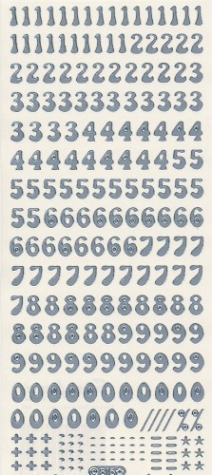Sticker Zahlen - 815 - silber <br> 1 Bogen 23x10 cm