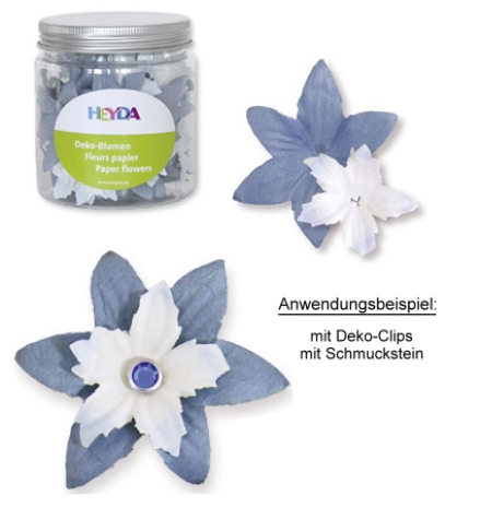 Deko-Blumen - blau / weiss <br> ca. 80 Papierblumen in 2 Größen