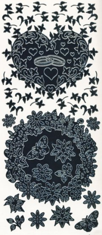 Sticker Blumen - Kranz und Herz - schwarz <br> 1 Bogen 23x10 cm