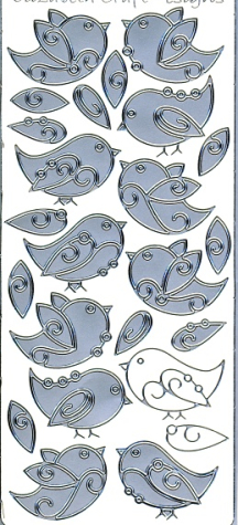Sticker Elizabeth Craft Design <br> Vögel - silber <br> 1 Bogen 10x23 cm