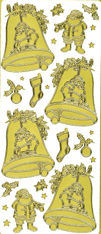 Sticker Glocke & Weihnachtsmann - gold 1 Bogen 23x10 cm