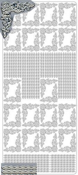Sticker Linien + Blumen-Ecken - silber - 1 Bogen 23x10 cm