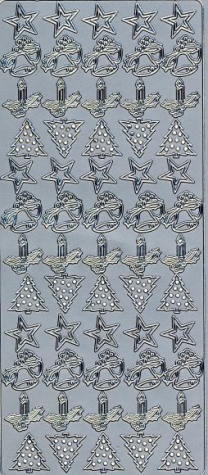 Sticker Stern, Glocke, Kerze, Weihnachtsbaum - silber <br> 1 Bogen 23x10 cm