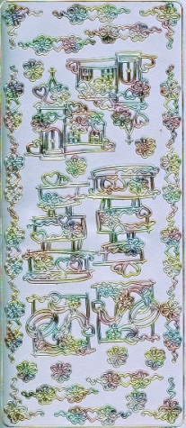 Sticker Hochzeitstorte, Kirche, Ringe - multicolor/silber 1 Bogen 23x10 cm