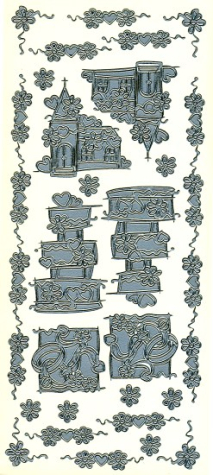 Sticker Hochzeitstorte, Kirche, Ringe - silber 1 Bogen 23x10 cm