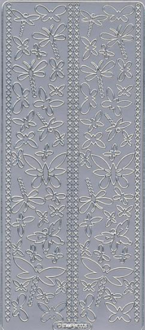Sticker Linien + Schmetterlinge silber <br> 1 Bogen 23x10 cm