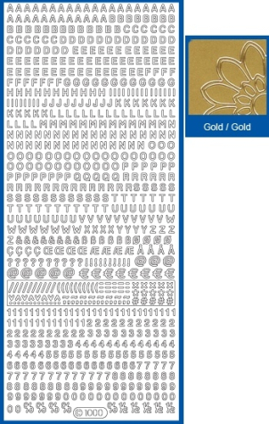 Sticker Buchstaben & Ziffern klein - 1000 - gold -1 Bogen 10x23cm