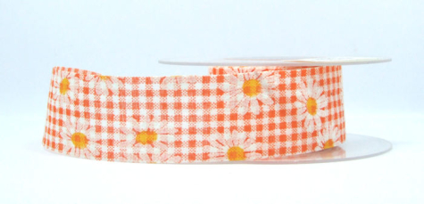 Schnittband Blume beflockt - orange-weiß-kariert - 1 Meter