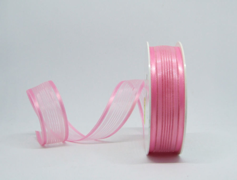 Organzaband "Streifen" - rosa/transparent - 25 mm - 1 Meter