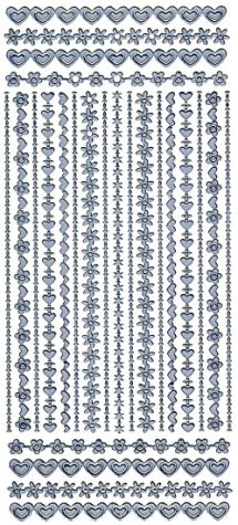 Sticker Bordüren Blumen + Herzen - silber <br> 1 Bogen 10x23cm