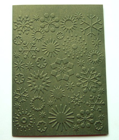 10 Metallic-Perlmutt-Doppelkarten A6 mit Prägemotiv *Schneeflocken* - dunkelgrün
