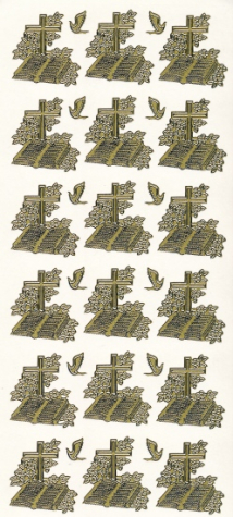 Sticker Bibel, Kreuz & Friedenstaube - 895 - gold <br>1 Bogen 10x23cm