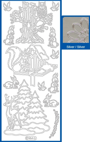 Sticker Tiere im Winter - 0964 - silber   1 Bogen 10x23cm