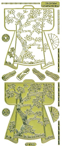 Sticker Asia - Kimono - 1088 - gold <br> 1 Bogen 10x23 cm