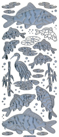 Sticker Asia - Fische, Kranich, Bambus - 1159 - silber <br> 1 Bogen 10x23 cm
