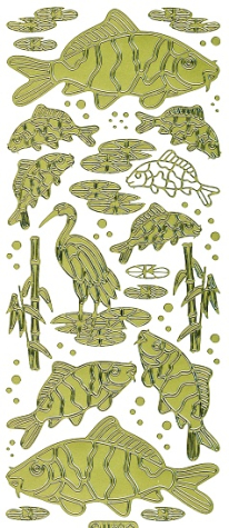 Sticker Asia - Fische, Kranich, Bambus - 1159 - gold <br> 1 Bogen 10x23 cm
