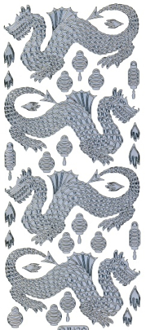 Sticker Asia - Drachen - 1162 - silber <br> 1 Bogen 10x23 cm