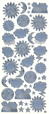 Sticker Sonne, Mond und Sterne - 827 - silber <br> 1 Bogen 10x23cm
