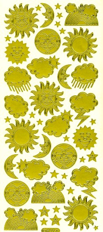 Sticker Sonne, Mond und Sterne - 827 - gold <br> 1 Bogen 10x23cm