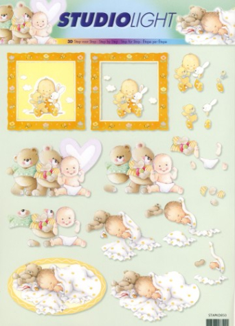 3-D Etappen-BogenBaby schlafend, Baby mit Bären1 Bogen 21x29,7cm