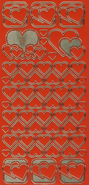 Sticker Herzen - rot/gold   1 Bogen 10x23 cm