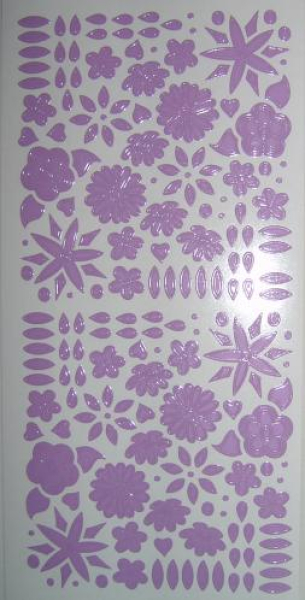 Sticker Blumen - flieder/klar   1 Bogen 10x23 cm