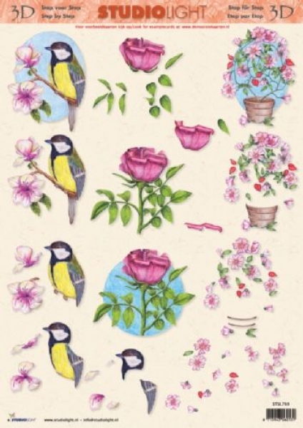 3-D Etappen-Bogen   Blumen + Vogel   1 Bogen 21x29,7cm