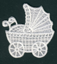 Stickerei Kinderwagen 4,5x4,5 cm - weiß <br> 1 Stück, aufbügelbar