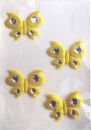 Stoff-Schmetterlinge mit Strass gelb br 4 Stück, selbstklebend