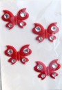 Stoff-Schmetterlinge mit Strass rot <br> 4 Stück, selbstklebend