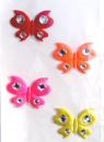 Stoff-Schmetterlinge mit Strass bunt <br> 4 Stück, selbstklebend