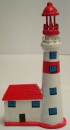Deko Leuchtturm mit Haus <br> rot-weiß - 12 cm
